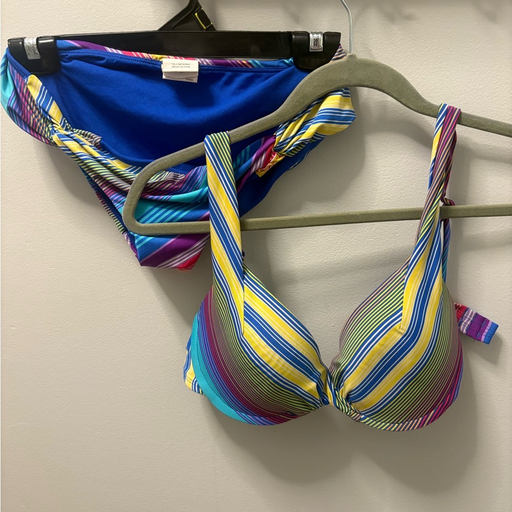 Perry Ellis Multicolor Striped Bikini